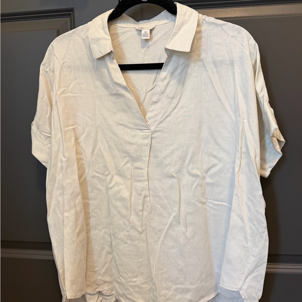 Cato Cream Collared V-Neck Short Sleeve Top
